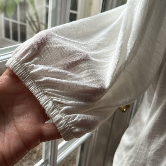 Bobeau 100% white rayon blouse size Large, semi sheer and lace front - Picture 3 of 7